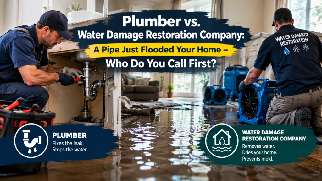 Plumber vs. Water Damage Restoration Company: A Pipe Just Flooded Your Home - Who Do You Call First?